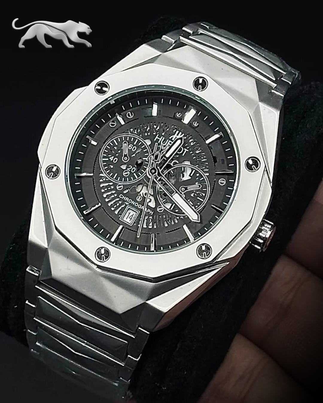 Hublot steel chain high quality heavy weight watch Black