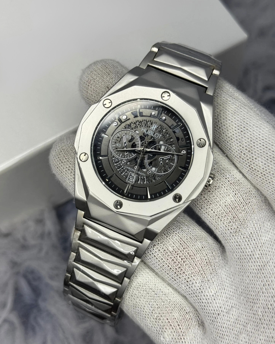 Hublot steel chain high quality heavy weight watch Black